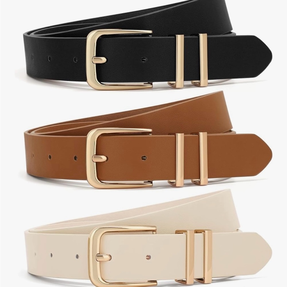 XZQTIVE - 3 Pack Women's Leather Belts for Jeans Dresses Pants with Gold Buckle